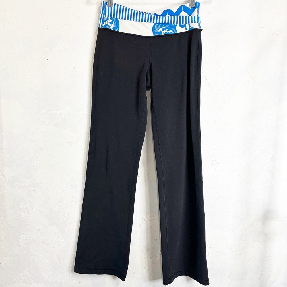 Lululemon Athletica Cross Waist Wide Leg Pants Black Blue Women's Size 6